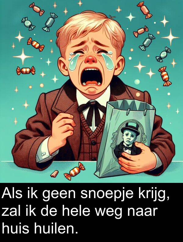 zal: Als ik geen snoepje krijg, zal ik de hele weg naar huis huilen.