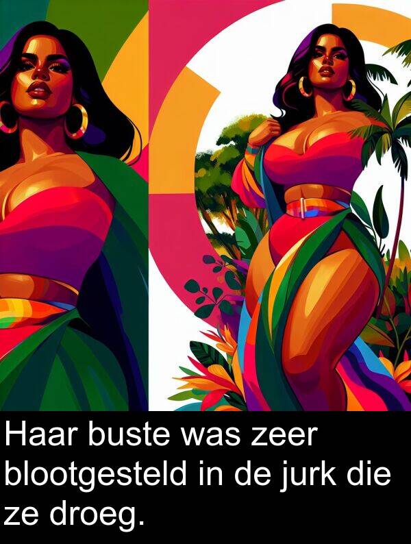droeg: Haar buste was zeer blootgesteld in de jurk die ze droeg.