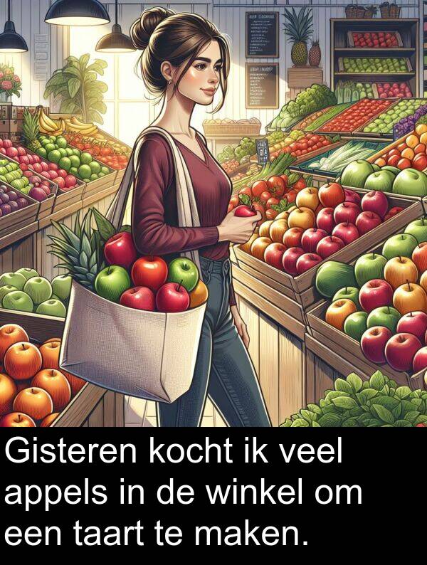 maken: Gisteren kocht ik veel appels in de winkel om een taart te maken.