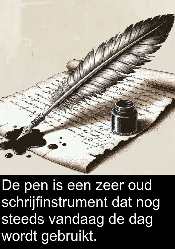 steeds: De pen is een zeer oud schrijfinstrument dat nog steeds vandaag de dag wordt gebruikt.