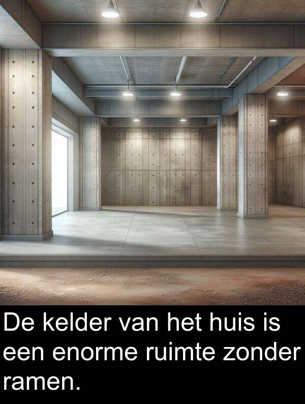 ruimte: De kelder van het huis is een enorme ruimte zonder ramen.