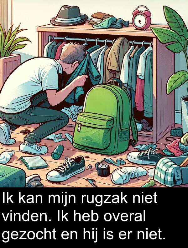 gezocht: Ik kan mijn rugzak niet vinden. Ik heb overal gezocht en hij is er niet.