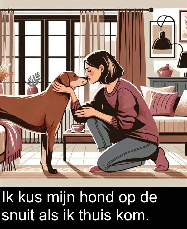 snuit: Ik kus mijn hond op de snuit als ik thuis kom.