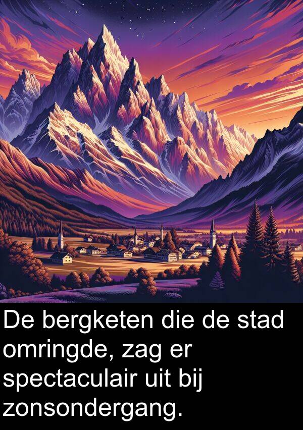 zag: De bergketen die de stad omringde, zag er spectaculair uit bij zonsondergang.