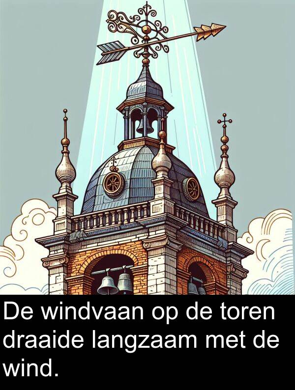 draaide: De windvaan op de toren draaide langzaam met de wind.