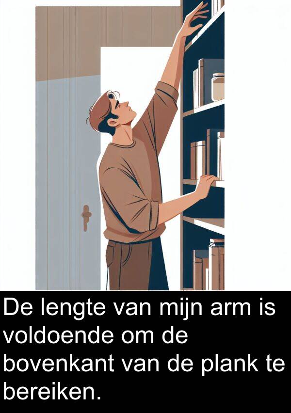 lengte: De lengte van mijn arm is voldoende om de bovenkant van de plank te bereiken.
