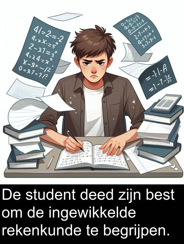 best: De student deed zijn best om de ingewikkelde rekenkunde te begrijpen.