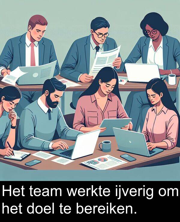 team: Het team werkte ijverig om het doel te bereiken.