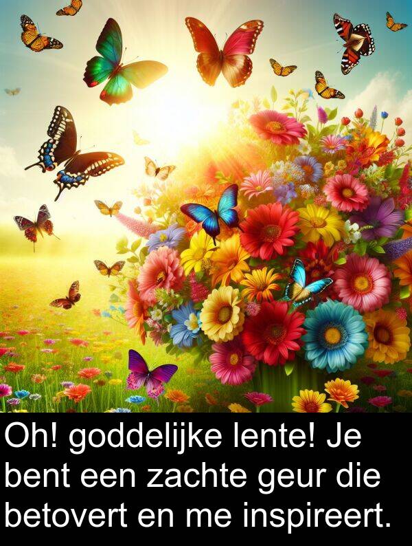 geur: Oh! goddelijke lente! Je bent een zachte geur die betovert en me inspireert.