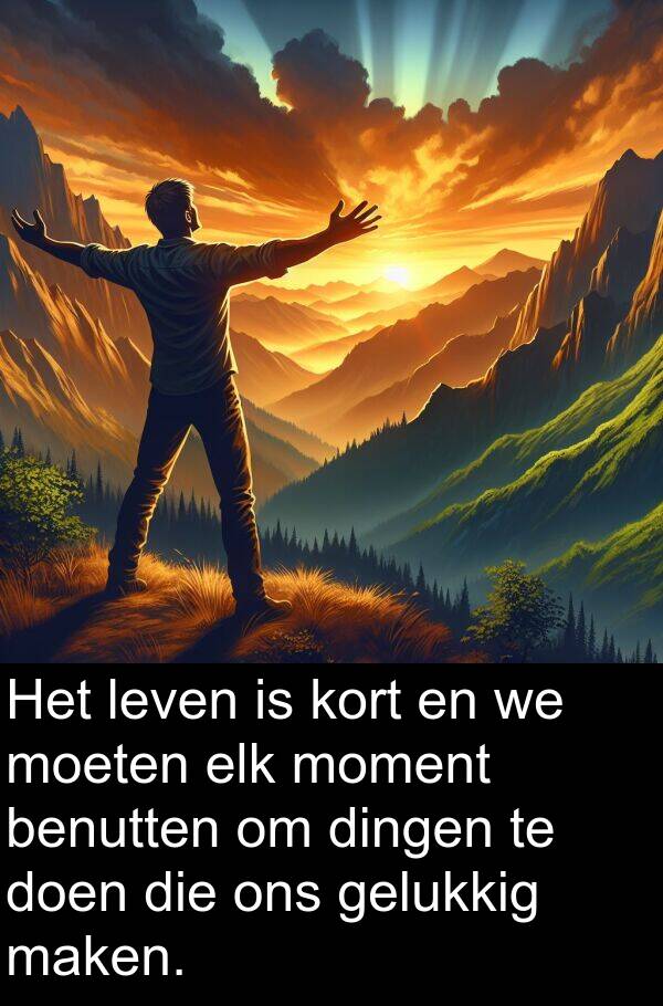 gelukkig: Het leven is kort en we moeten elk moment benutten om dingen te doen die ons gelukkig maken.