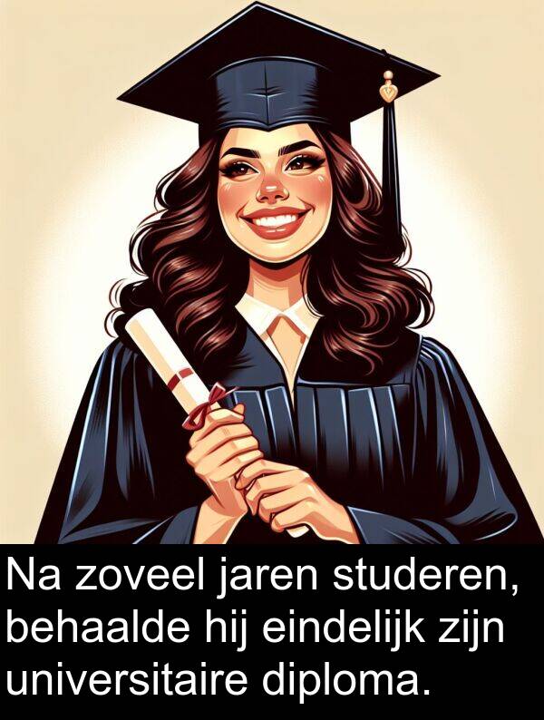zoveel: Na zoveel jaren studeren, behaalde hij eindelijk zijn universitaire diploma.