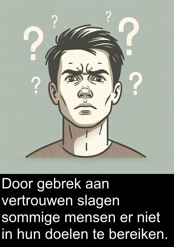 sommige: Door gebrek aan vertrouwen slagen sommige mensen er niet in hun doelen te bereiken.
