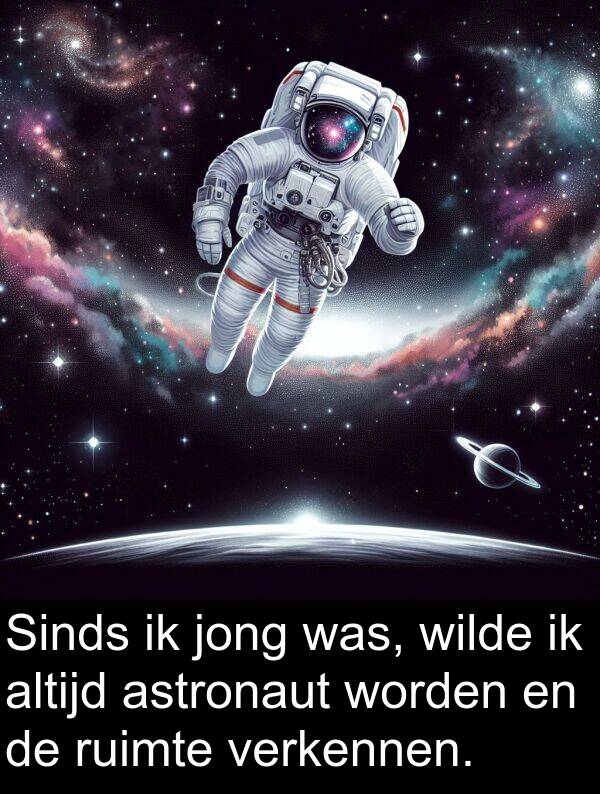 ruimte: Sinds ik jong was, wilde ik altijd astronaut worden en de ruimte verkennen.