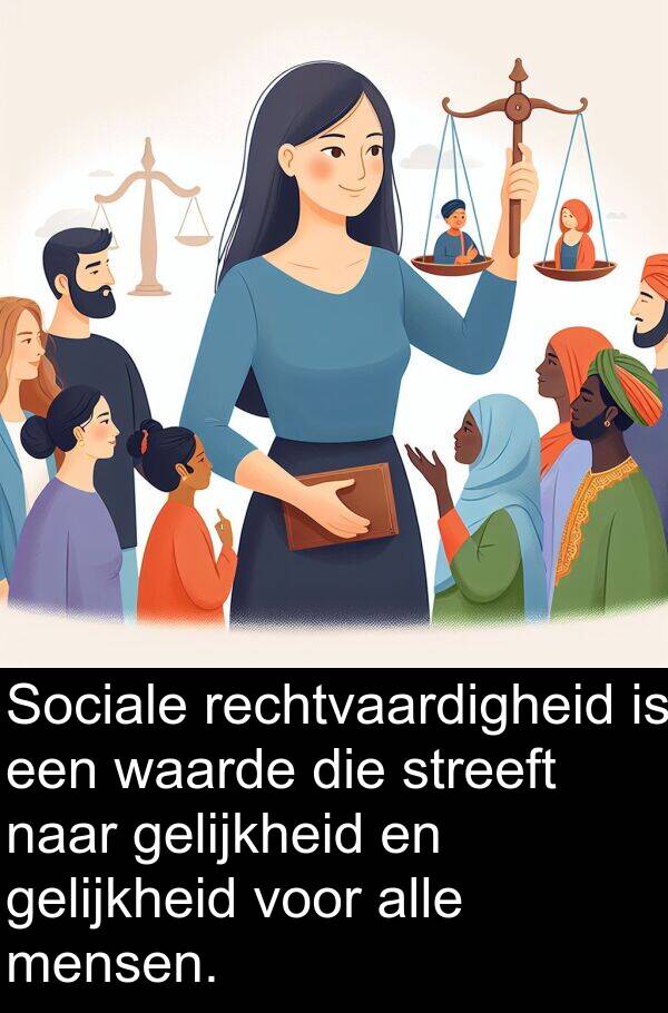 gelijkheid: Sociale rechtvaardigheid is een waarde die streeft naar gelijkheid en gelijkheid voor alle mensen.