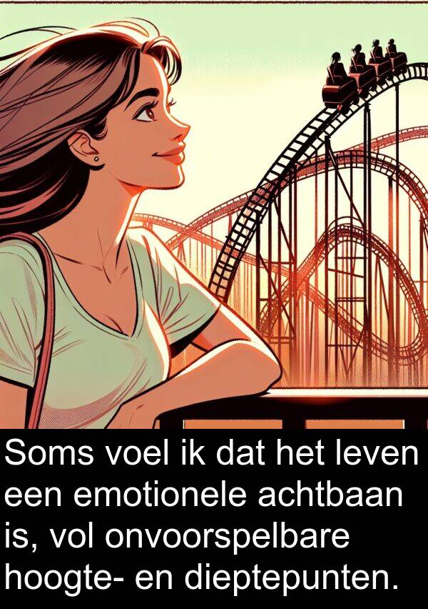 hoogte: Soms voel ik dat het leven een emotionele achtbaan is, vol onvoorspelbare hoogte- en dieptepunten.