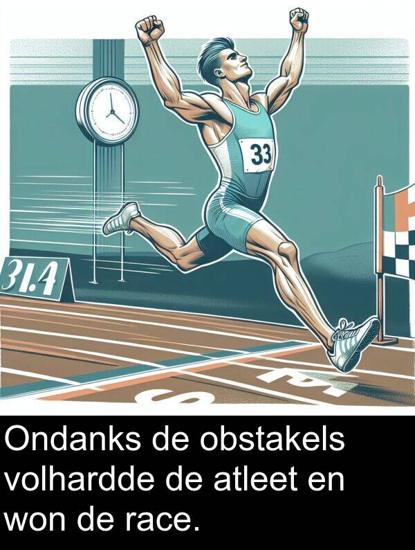 won: Ondanks de obstakels volhardde de atleet en won de race.