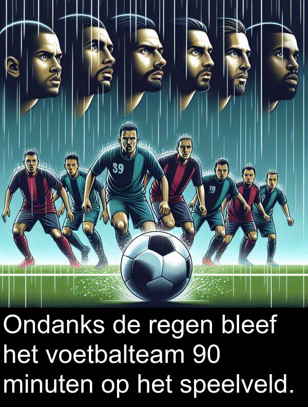 speelveld: Ondanks de regen bleef het voetbalteam 90 minuten op het speelveld.
