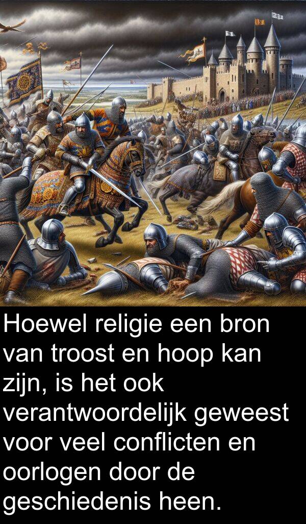 geweest: Hoewel religie een bron van troost en hoop kan zijn, is het ook verantwoordelijk geweest voor veel conflicten en oorlogen door de geschiedenis heen.