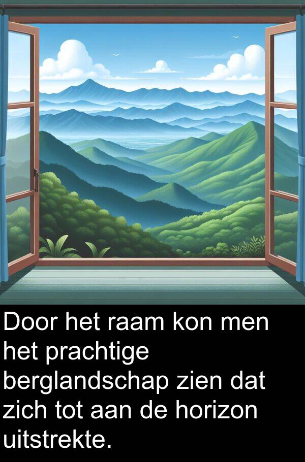 kon: Door het raam kon men het prachtige berglandschap zien dat zich tot aan de horizon uitstrekte.