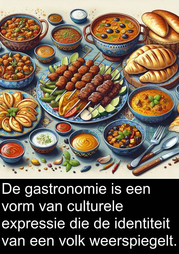 expressie: De gastronomie is een vorm van culturele expressie die de identiteit van een volk weerspiegelt.