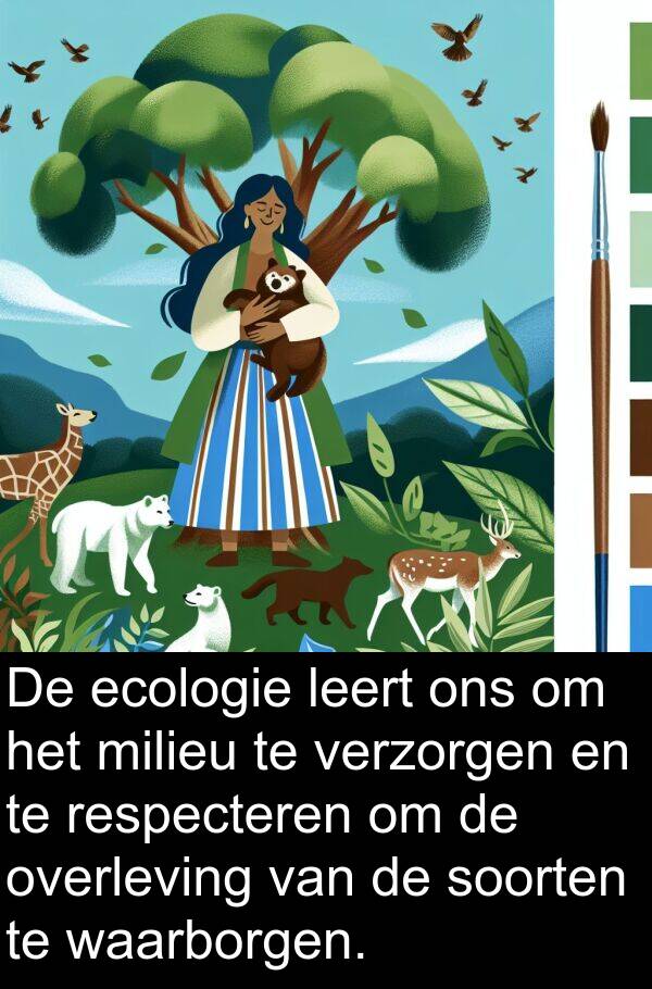 soorten: De ecologie leert ons om het milieu te verzorgen en te respecteren om de overleving van de soorten te waarborgen.