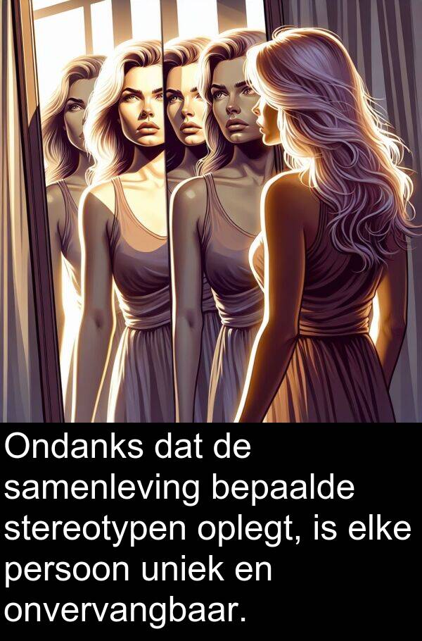 samenleving: Ondanks dat de samenleving bepaalde stereotypen oplegt, is elke persoon uniek en onvervangbaar.