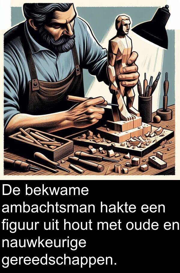 bekwame: De bekwame ambachtsman hakte een figuur uit hout met oude en nauwkeurige gereedschappen.