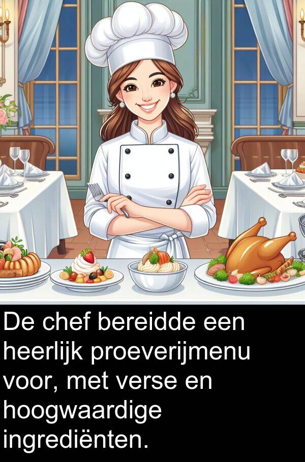 proeverijmenu: De chef bereidde een heerlijk proeverijmenu voor, met verse en hoogwaardige ingrediënten.