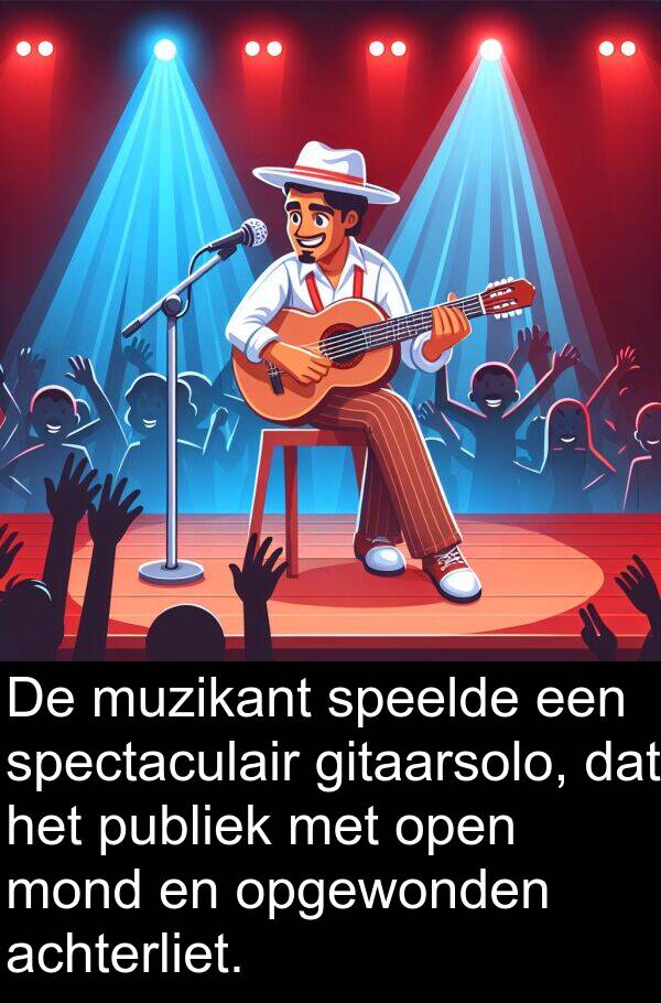 gitaarsolo: De muzikant speelde een spectaculair gitaarsolo, dat het publiek met open mond en opgewonden achterliet.