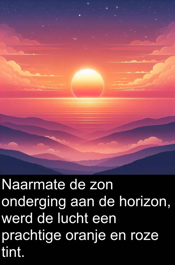 zon: Naarmate de zon onderging aan de horizon, werd de lucht een prachtige oranje en roze tint.