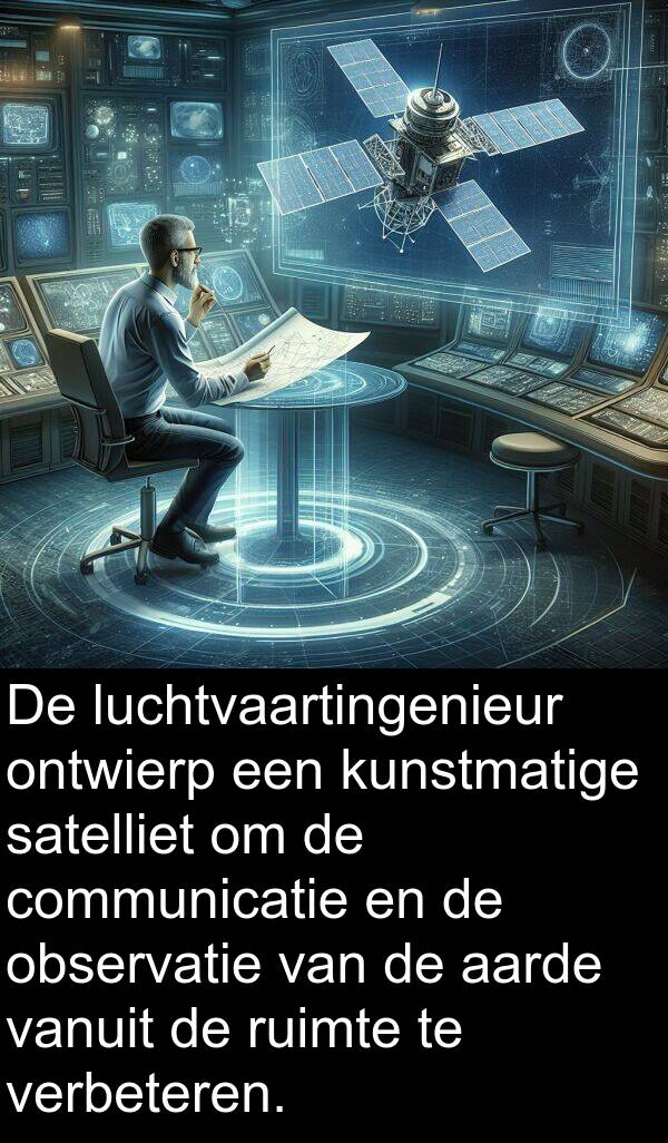 ruimte: De luchtvaartingenieur ontwierp een kunstmatige satelliet om de communicatie en de observatie van de aarde vanuit de ruimte te verbeteren.
