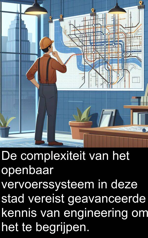 openbaar: De complexiteit van het openbaar vervoerssysteem in deze stad vereist geavanceerde kennis van engineering om het te begrijpen.