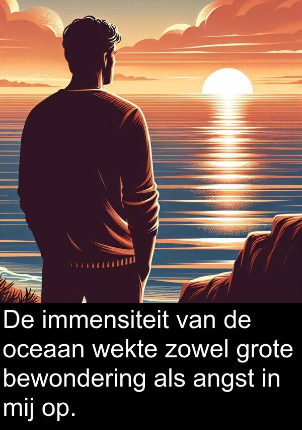 bewondering: De immensiteit van de oceaan wekte zowel grote bewondering als angst in mij op.