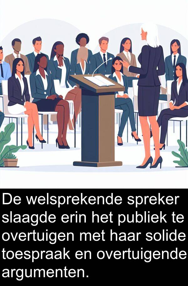 solide: De welsprekende spreker slaagde erin het publiek te overtuigen met haar solide toespraak en overtuigende argumenten.