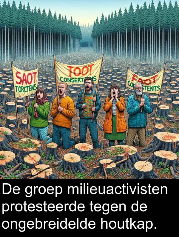 groep: De groep milieuactivisten protesteerde tegen de ongebreidelde houtkap.