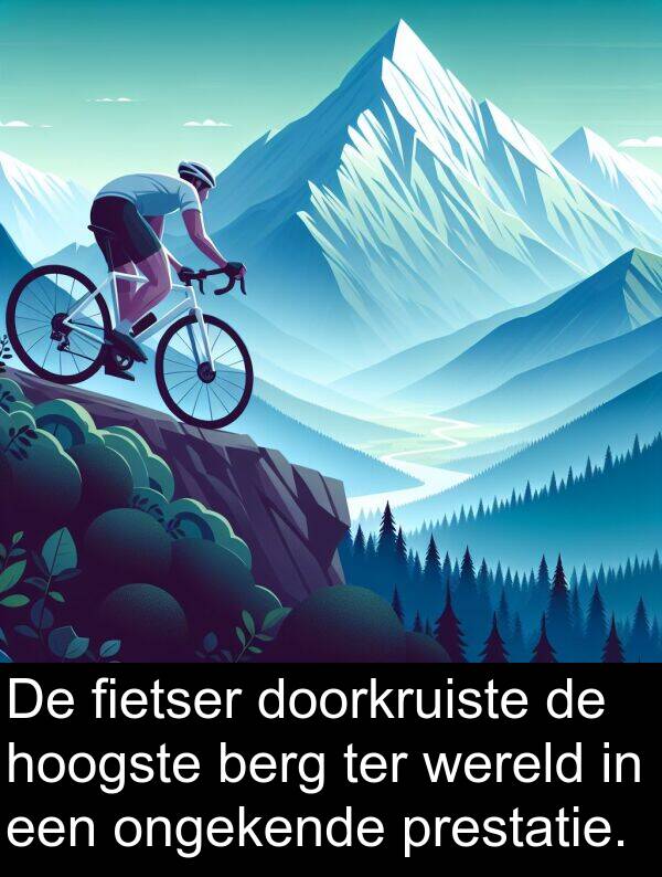 doorkruiste: De fietser doorkruiste de hoogste berg ter wereld in een ongekende prestatie.