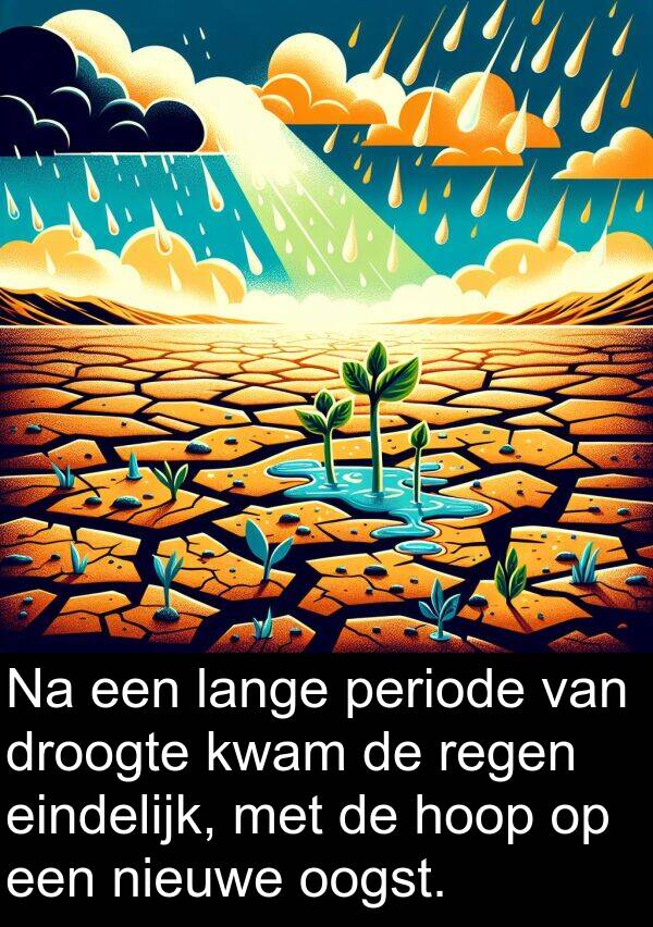 droogte: Na een lange periode van droogte kwam de regen eindelijk, met de hoop op een nieuwe oogst.