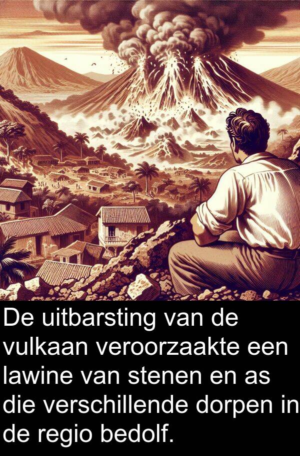 dorpen: De uitbarsting van de vulkaan veroorzaakte een lawine van stenen en as die verschillende dorpen in de regio bedolf.