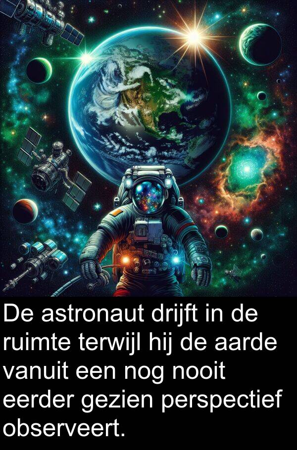gezien: De astronaut drijft in de ruimte terwijl hij de aarde vanuit een nog nooit eerder gezien perspectief observeert.