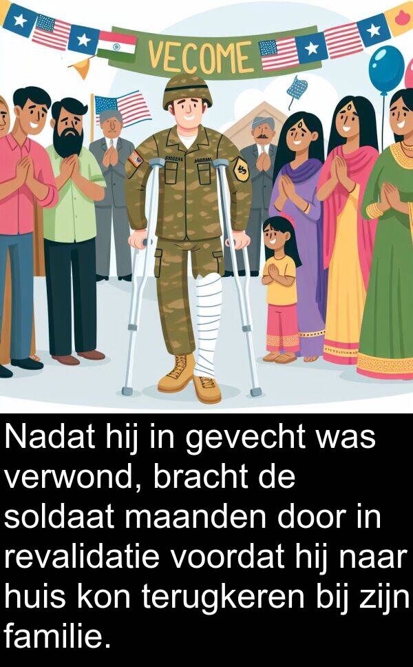 gevecht: Nadat hij in gevecht was verwond, bracht de soldaat maanden door in revalidatie voordat hij naar huis kon terugkeren bij zijn familie.