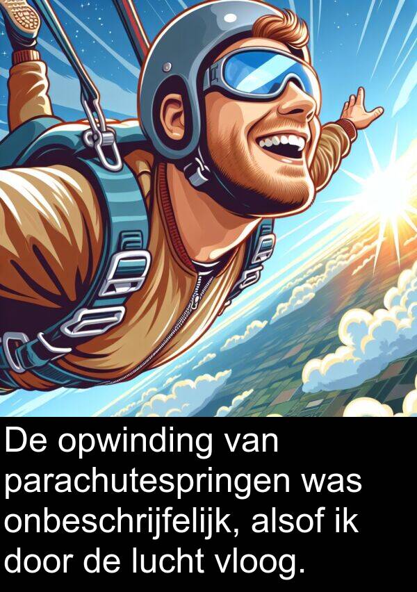 lucht: De opwinding van parachutespringen was onbeschrijfelijk, alsof ik door de lucht vloog.