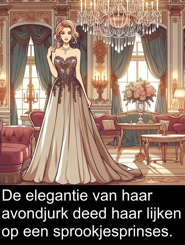 deed: De elegantie van haar avondjurk deed haar lijken op een sprookjesprinses.