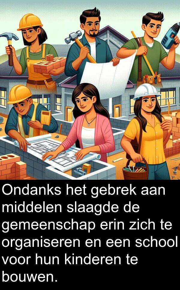 school: Ondanks het gebrek aan middelen slaagde de gemeenschap erin zich te organiseren en een school voor hun kinderen te bouwen.