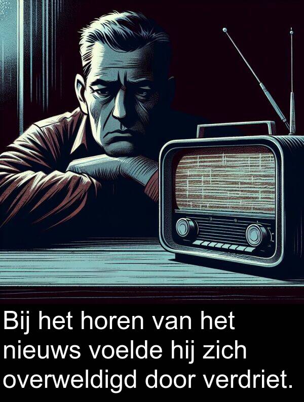 voelde: Bij het horen van het nieuws voelde hij zich overweldigd door verdriet.