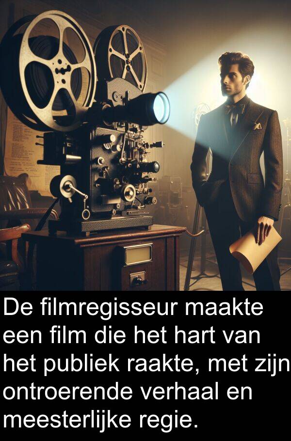 film: De filmregisseur maakte een film die het hart van het publiek raakte, met zijn ontroerende verhaal en meesterlijke regie.