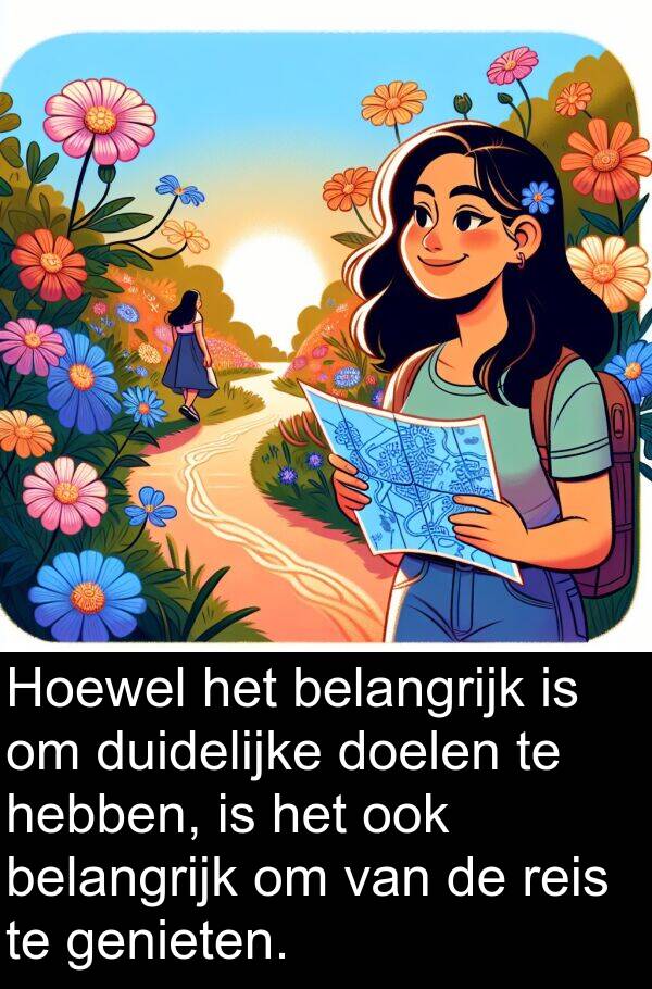 duidelijke: Hoewel het belangrijk is om duidelijke doelen te hebben, is het ook belangrijk om van de reis te genieten.