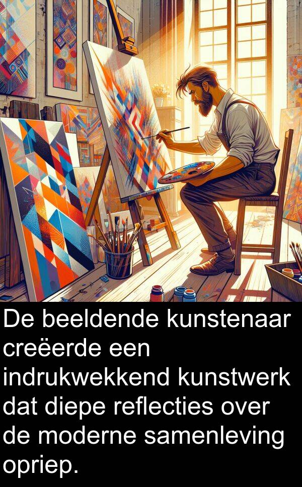 samenleving: De beeldende kunstenaar creëerde een indrukwekkend kunstwerk dat diepe reflecties over de moderne samenleving opriep.