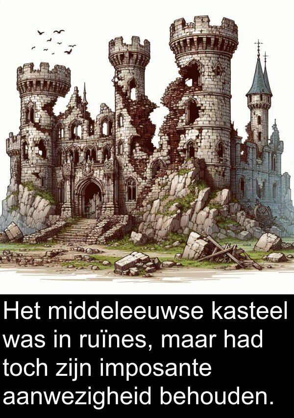 kasteel: Het middeleeuwse kasteel was in ruïnes, maar had toch zijn imposante aanwezigheid behouden.