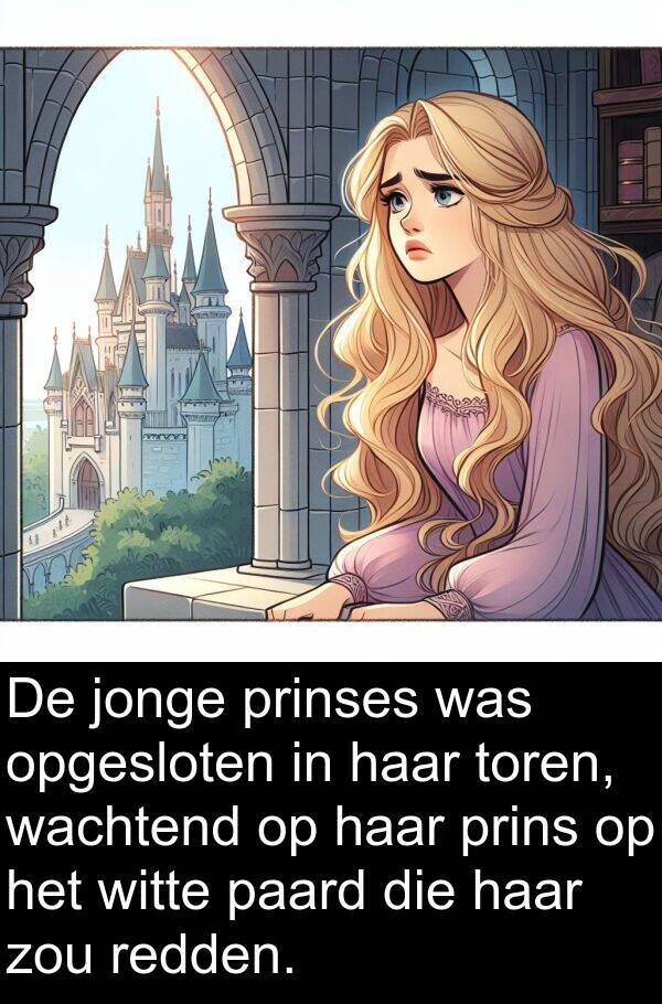 opgesloten: De jonge prinses was opgesloten in haar toren, wachtend op haar prins op het witte paard die haar zou redden.
