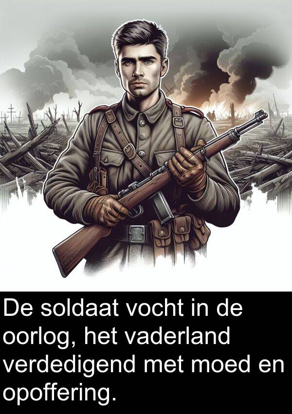 soldaat: De soldaat vocht in de oorlog, het vaderland verdedigend met moed en opoffering.